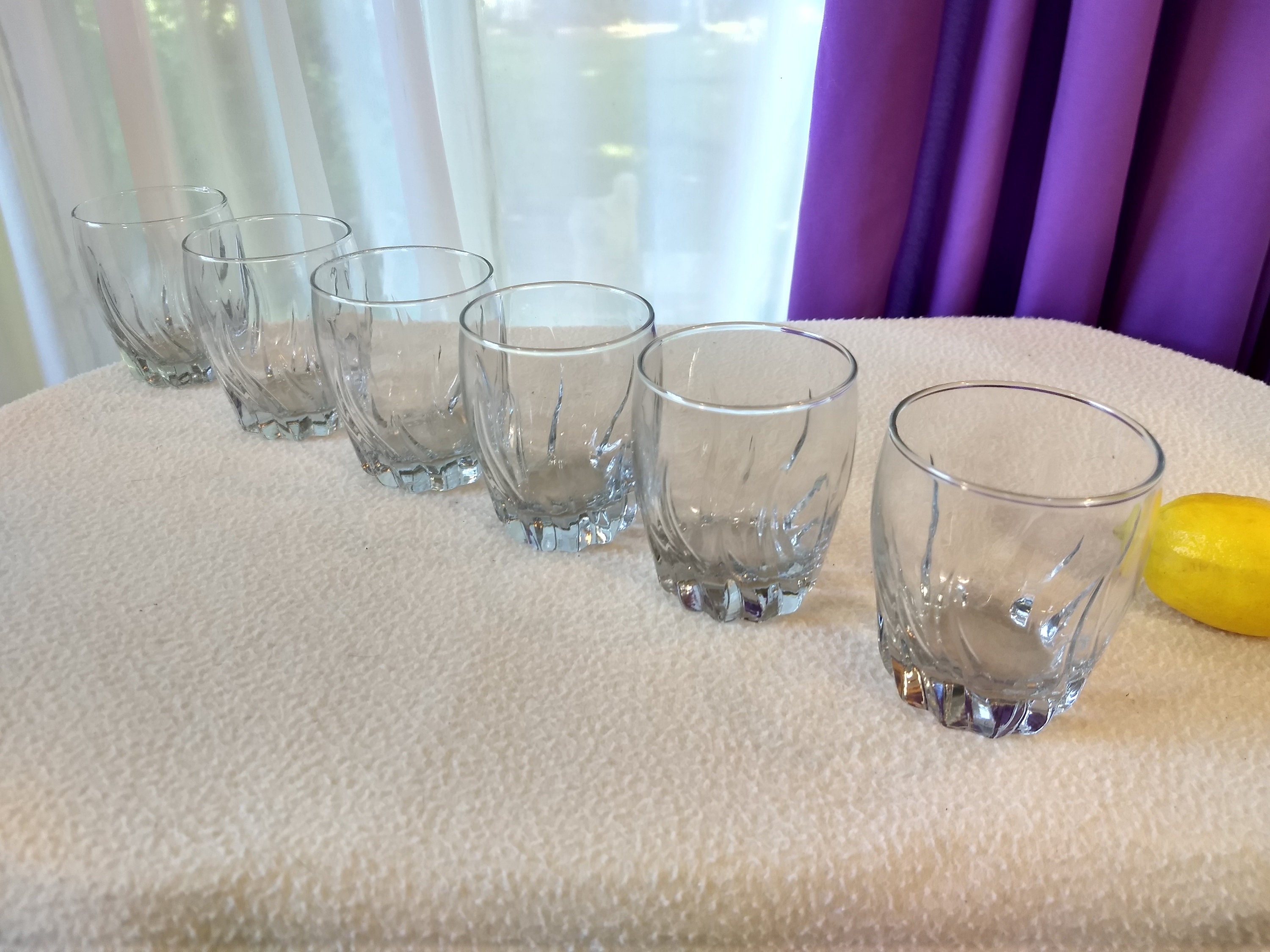 Set Of 6 Anchor Hocking Central Park Clear Old Fashioned Glasses Cocktail Whiskey Glass Vertical Swirl Pattern