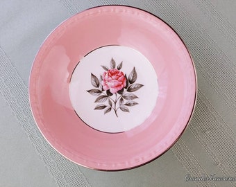Cunningham & Pickett Norway Rose Vintage Berry Bowls Set Of 2 Vintage Dessert Bowls Pink Rose Center Gray Leaves Pink Border