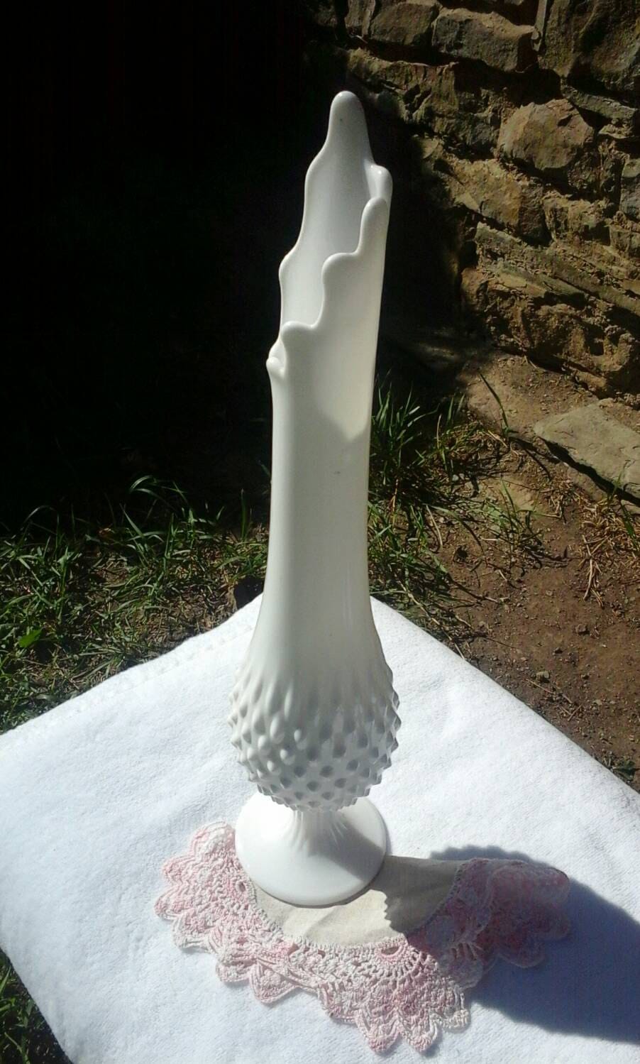 Fenton Hobnail Milk Glass Swung Milkglass Vase Footed Retro Tall White