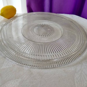 Large Glass Cake Plate 3 footed Large 12 Inch Rare Fits 11 Inch Cake RARE Kitsch Kitchen Cake Fitd 11 Inch Cake Cover. image 1