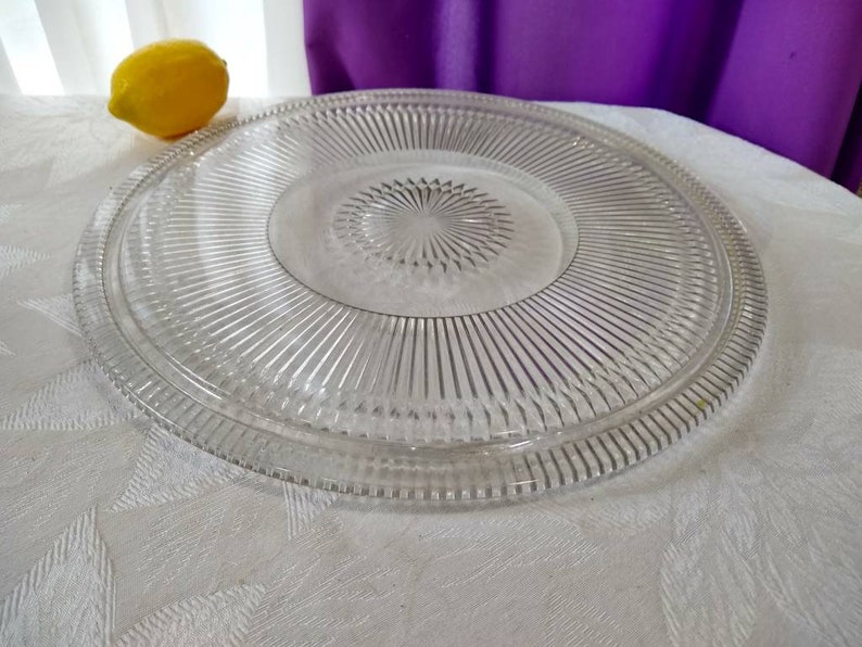 Large Glass Cake Plate 3 footed Large 12 Inch Rare Fits 11 Inch Cake RARE Kitsch Kitchen Cake Fitd 11 Inch Cake Cover. image 1