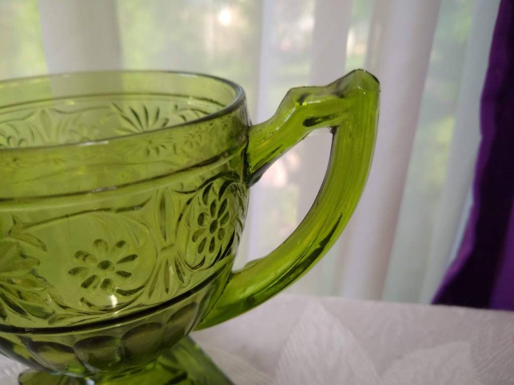 Kitchen & Dining Vintage Indiana Glass Olive Avocado Green Daisy Large