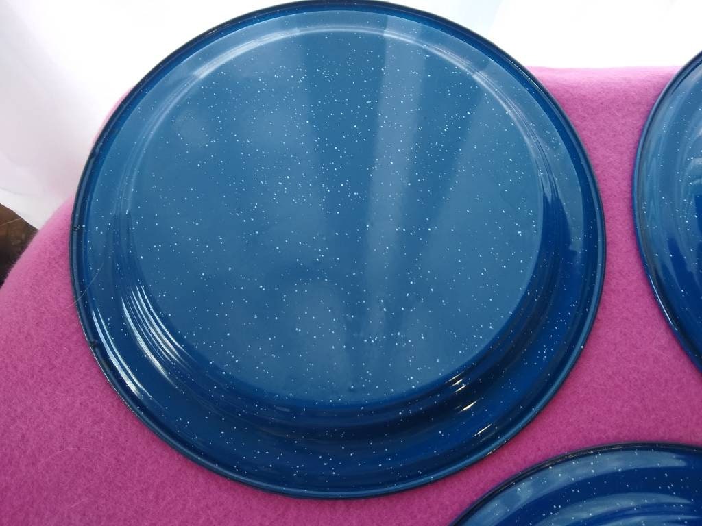 Enamelware Blue Speckled Tin Dinner Plates Enamel Coated Graniteware