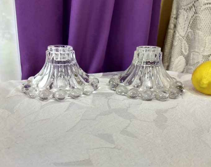 Anchor Hocking Candlewick Boopie Clear Glass Candle Stick Holders ~ Set of 2  Bubble Glass Mid Century Candlestick Affordable Wedding