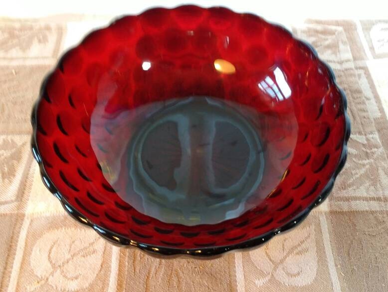 Anchor Hocking Ruby Red Bubble Glass Serving Bowl Salad Bowl 8 inch