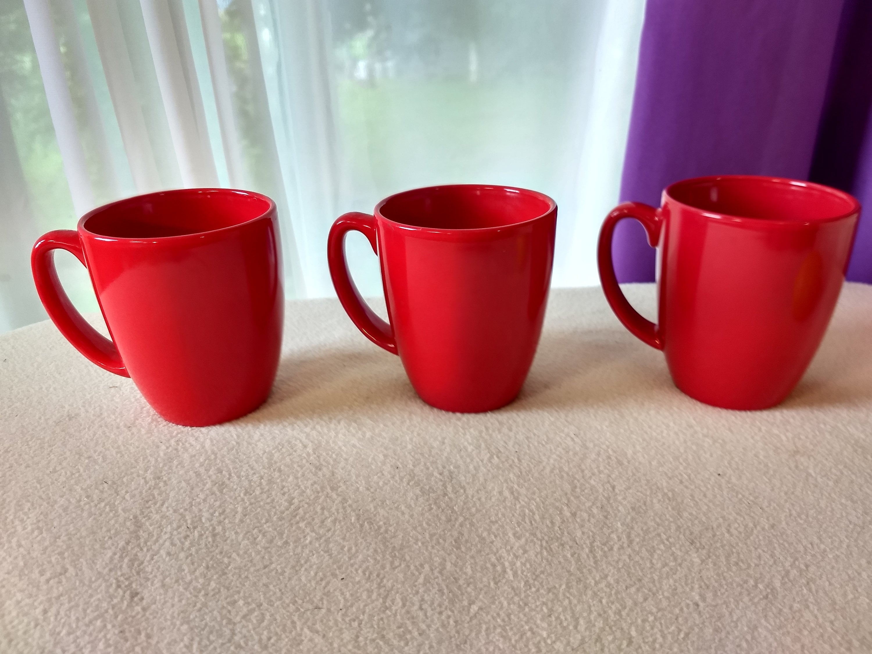 Set Of 3 Corelle Coordinates Solid Bright Red Ceramic Stoneware Coffee