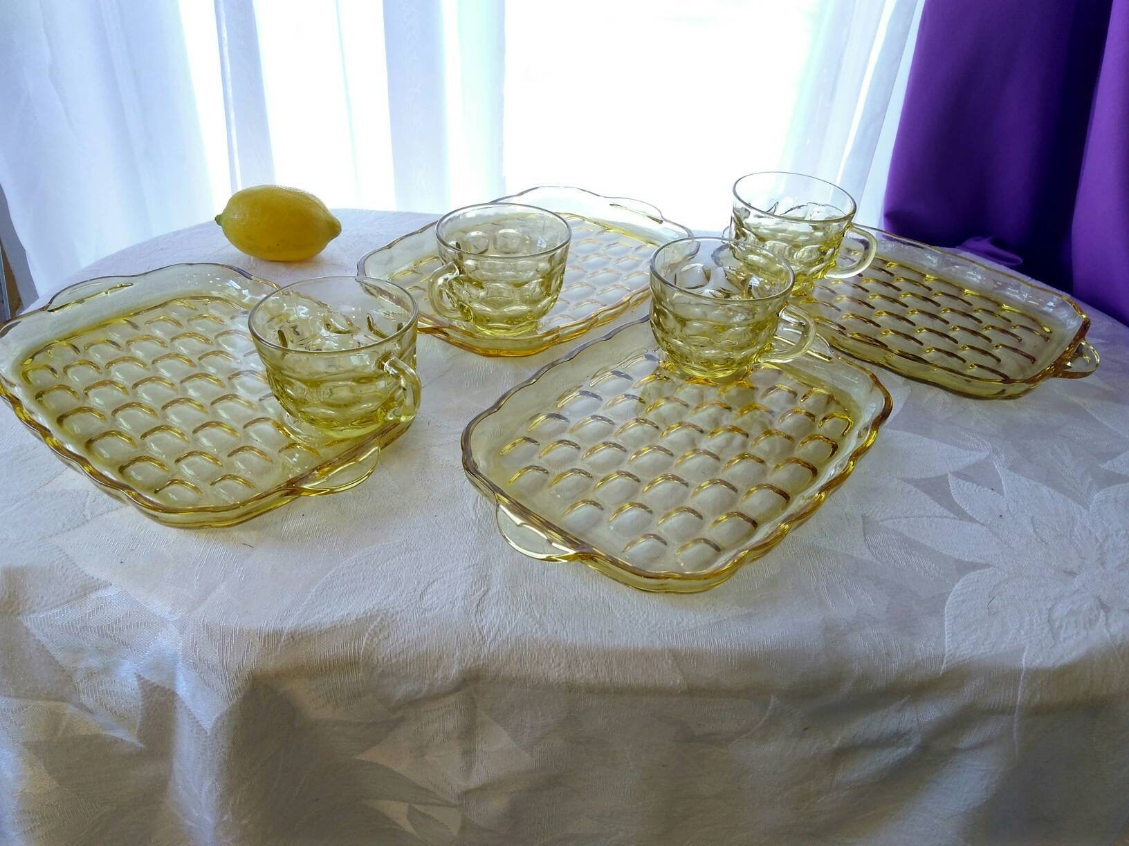 Vintage Federal Yorktown Amber Yellow Bubble Glass Mid Century Luncheon