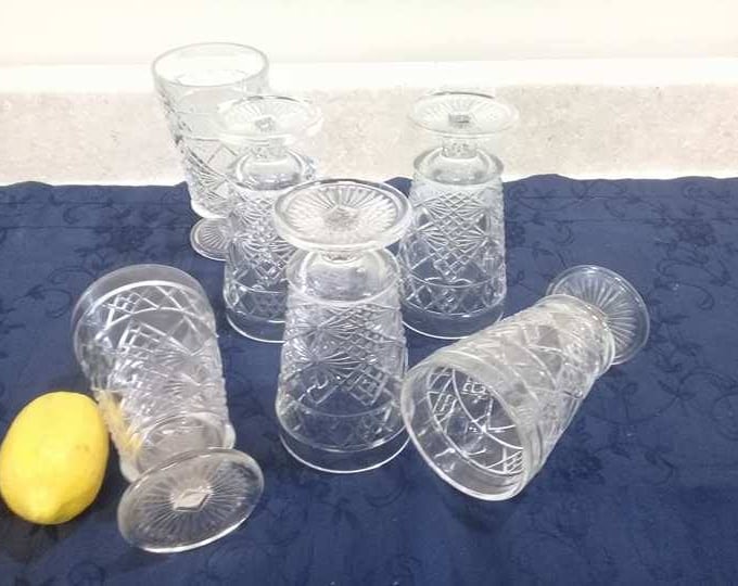 Vintage Barware, Hazel Atlas Big Top Footed Glasses ~ Set Of 2 ~ 10 Oz. Clear Footed Gothic Mid Century, Water Glasses Drinkware