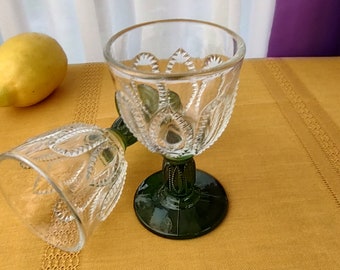 Vintage Glassware Green Stem Cordials, Emerald Accent By Avon, Set Of 2