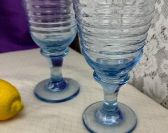 Libbey Ice Blue Sirrus Water Goblet Retro 90's ~ Set Of 2 Horizontal Ribbed Stemware