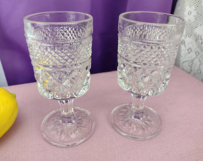 Vintage Stemware, Anchor Hocking Wexford Claret Cordials 4 1/2 Inch Footed Glasses Set Of 2 Barware