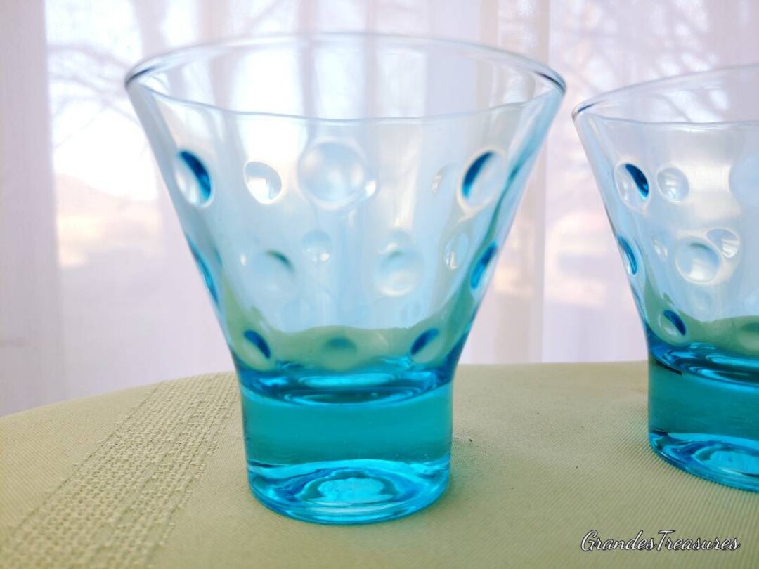 Vintage Bar Glasses, Hazel Atlas Capri Dots Turquoise Blue Wiskey