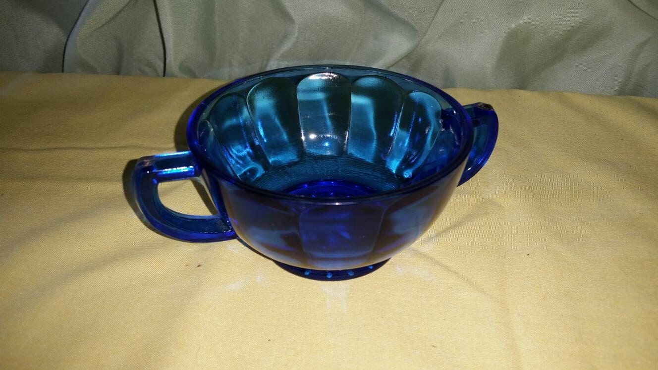 Paneled Cobalt Blue Glass Sugar Bowl Vintage Grande's Treasures
