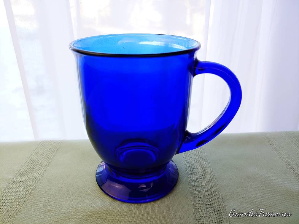 Collectible Vintage ANCHOR HOCKING Cobalt Blue Glass Footed Mug 