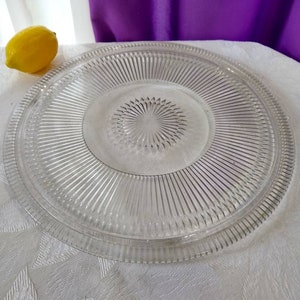 Large Glass Cake Plate 3 footed Large 12 Inch Rare Fits 11 Inch Cake RARE Kitsch Kitchen Cake Fitd 11 Inch Cake Cover. image 2