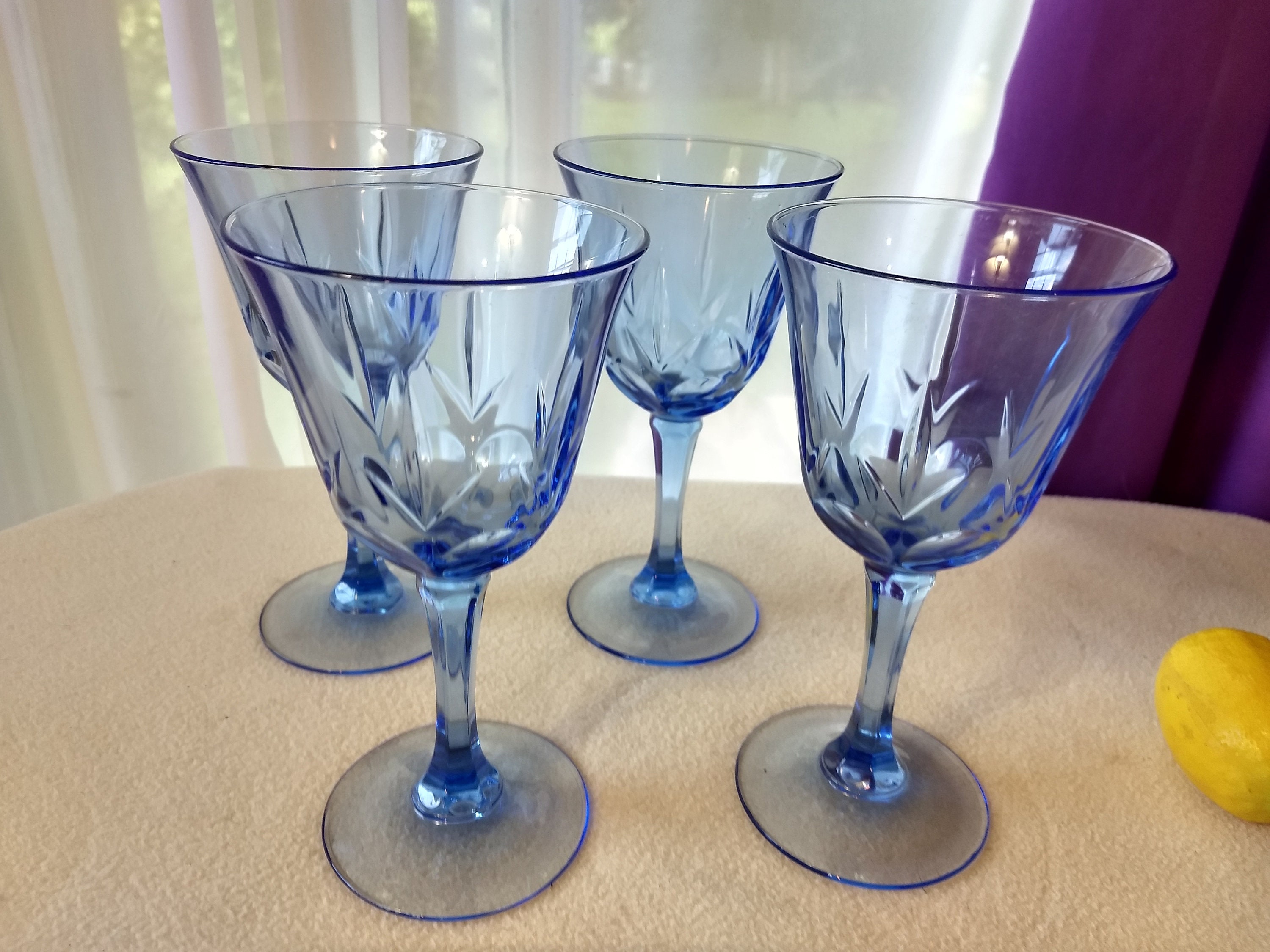 Set Of 4 Vintage Avon Fostoria American Blue Classic Water Goblets Wine