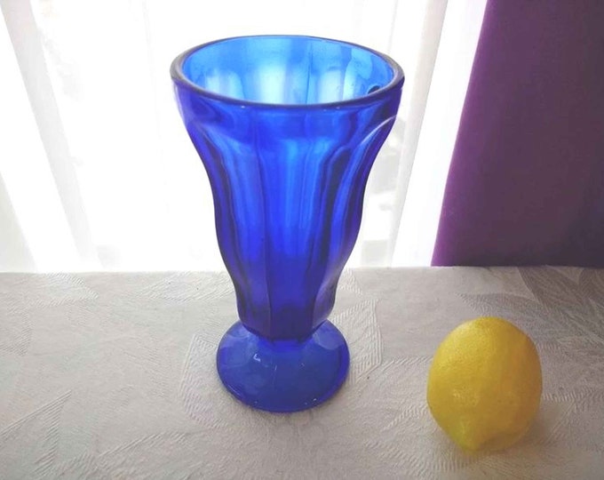 Vintage Ice Cream Dish Cobalt Soda Glass Vintage Fountainware Tall Tulip Sundae Dish Parlor Footed Anchor Hocking