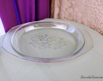 Princess House Fantasia Clear Casserole Lid Replacement 529 Embossed Poinsettia 3 Quart Cover