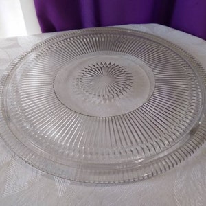 Large Glass Cake Plate 3 footed Large 12 Inch Rare Fits 11 Inch Cake RARE Kitsch Kitchen Cake Fitd 11 Inch Cake Cover. image 4
