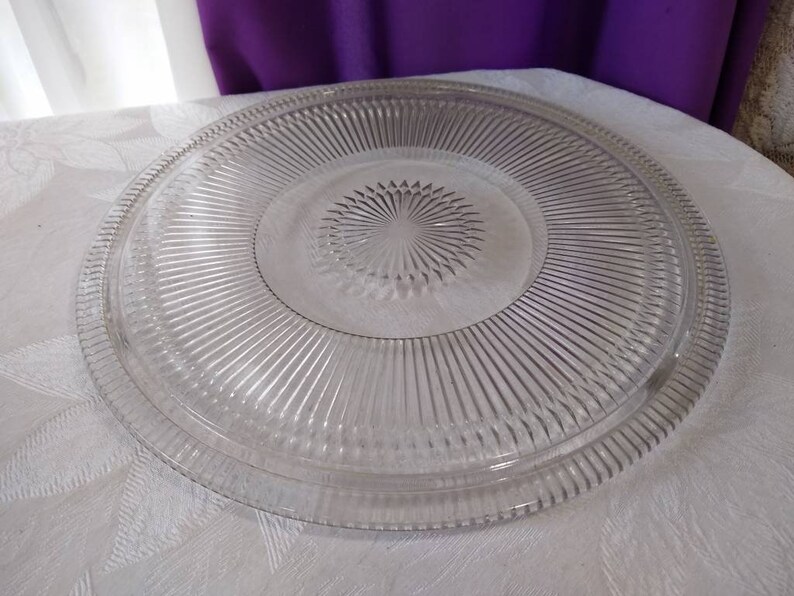 Large Glass Cake Plate 3 footed Large 12 Inch Rare Fits 11 Inch Cake RARE Kitsch Kitchen Cake Fitd 11 Inch Cake Cover. image 4