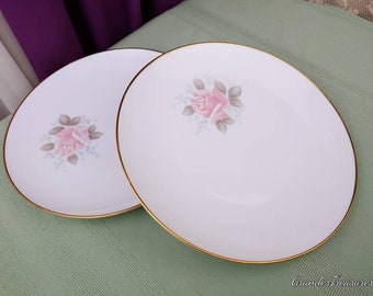 Vintage China Noritake Roseville Salad Plate 6238 Luncheon Sandwich Plates Set of 2 Pink Rose Gold Trim Formal China