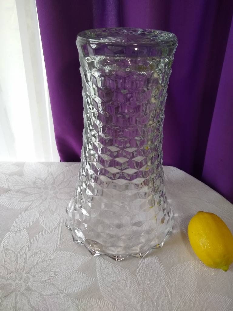Indiana Whitehall Large Vase Clear Glass Cubed Tall Vase Mid Century