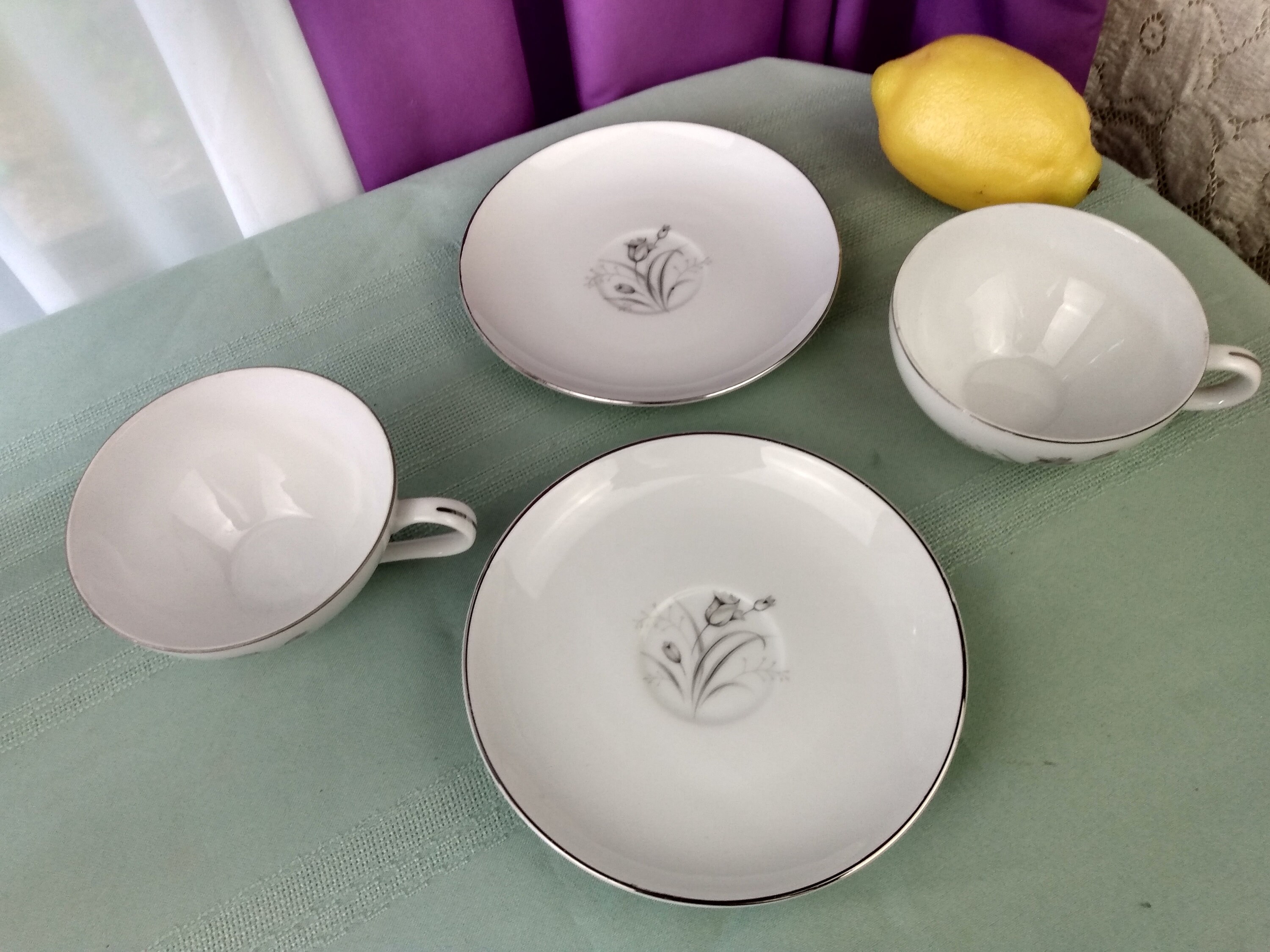 Creative Royal Elegance Tea Cups Set Of 2 Gray Flower Silver Etsy