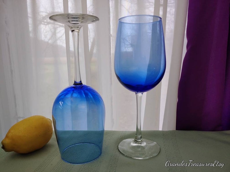 Large Clear Stem Cobalt Blue Wine Glasses 16 Oz Set of 2 Very Etsy
