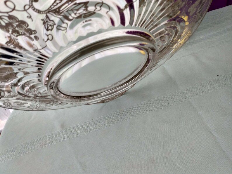 Paden City Silver Overlay Torte Plate Pedestal Platter 13 1/2 inch x 11 1/4 inch Beautiful Silver Intact Serving Platter Affordable Wedding image 5