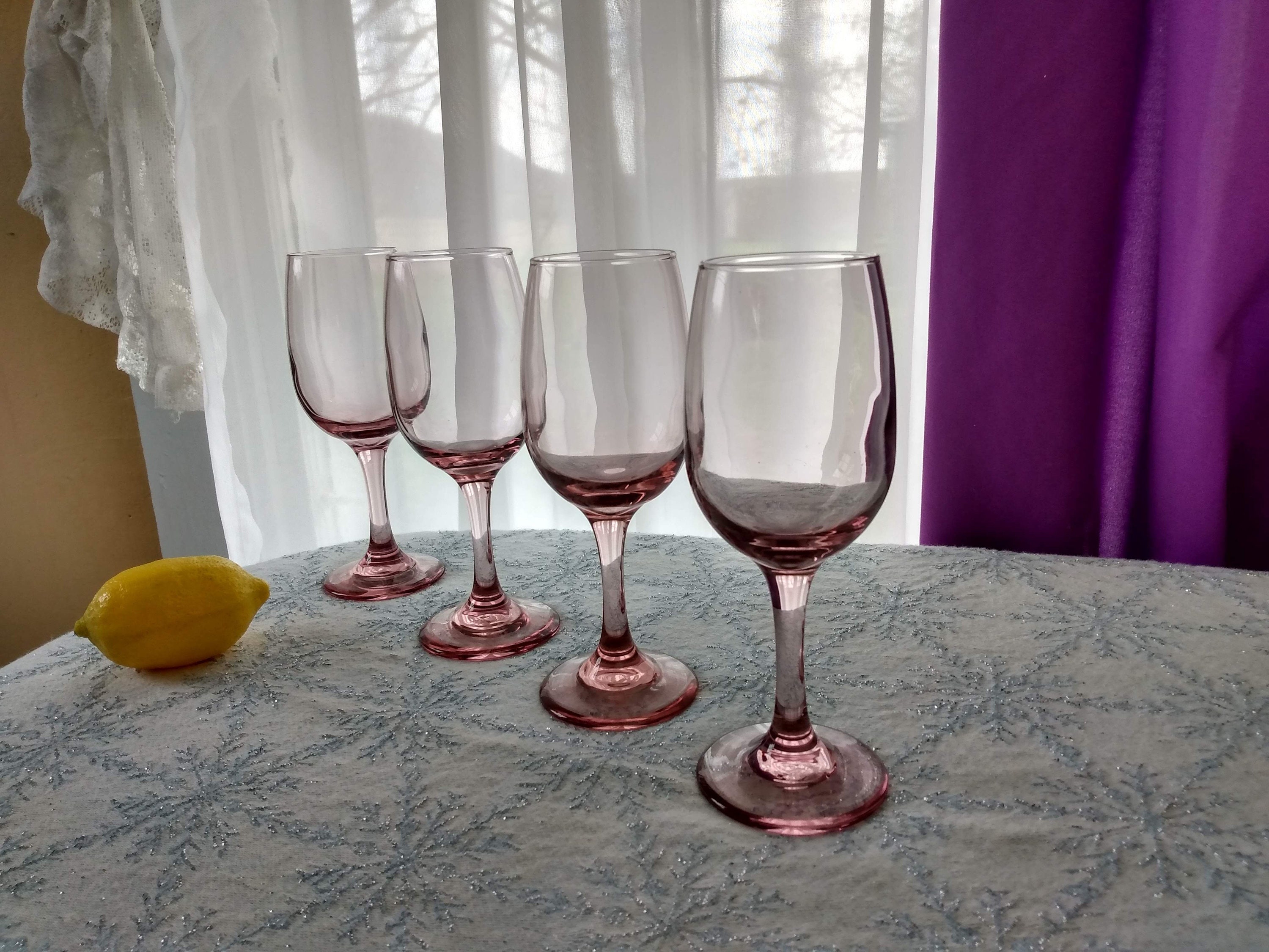 Libbey Premiere Blush Pink Wine Glasses Set Of 4 Stemware Retro 80's
