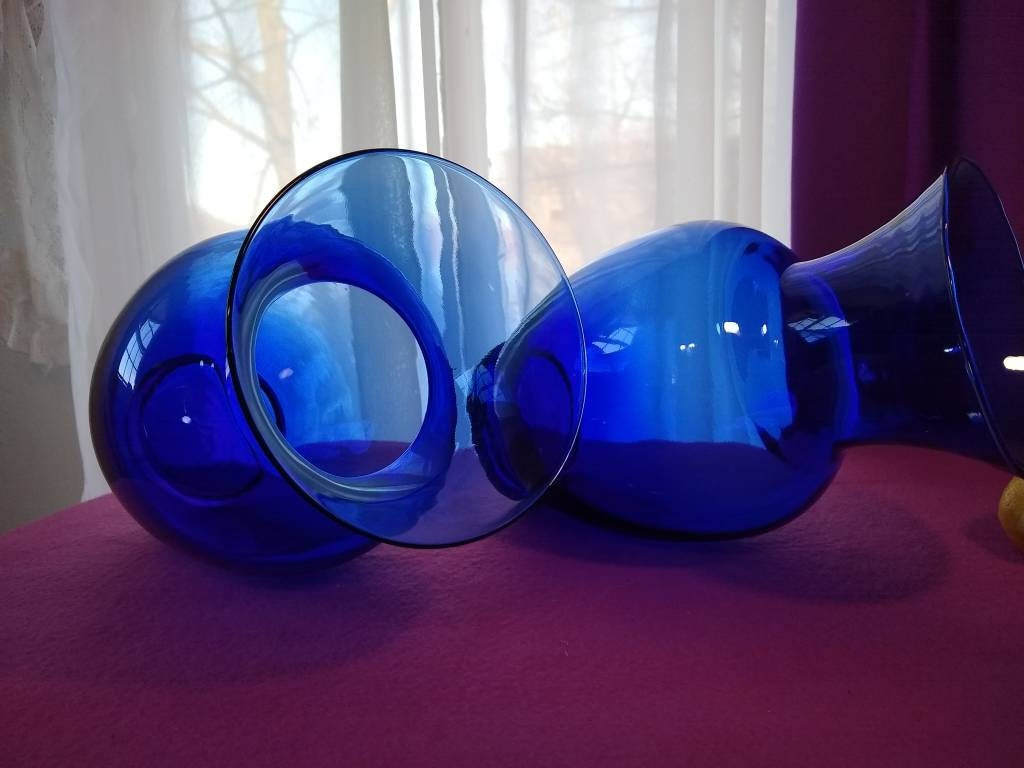 Pair Of EXTRA Large Cobalt Blue Flower Vases Alter Vases Floral Vases
