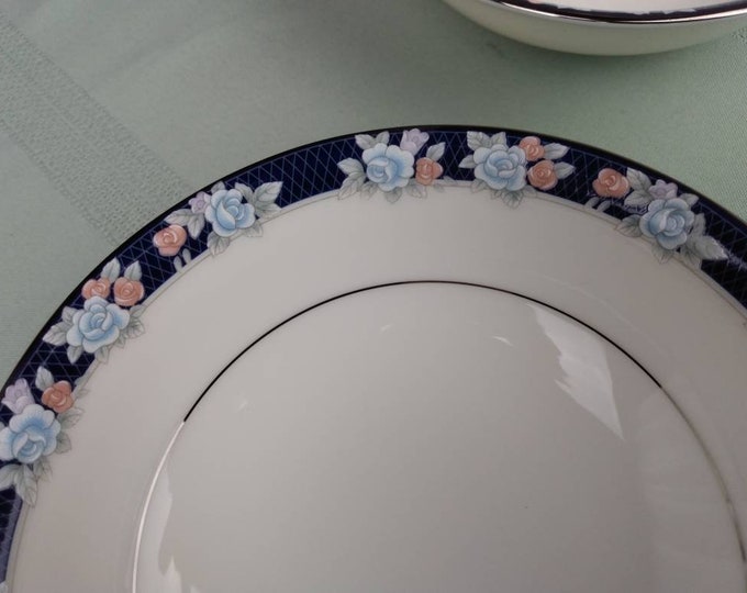 Franciscan St. Claire Cereal Bowls Fine Bone China Set Of 2 Navy Blue With Light Blue & Pink Flowers Formal Dining Replacements