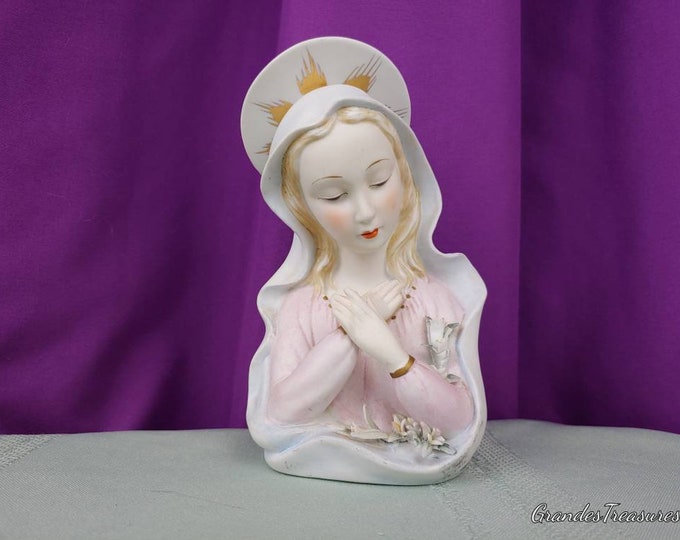 Vintage Lefton China Madonna Figurine Bisque KW1462 Confirmation Christian Gift Figurine