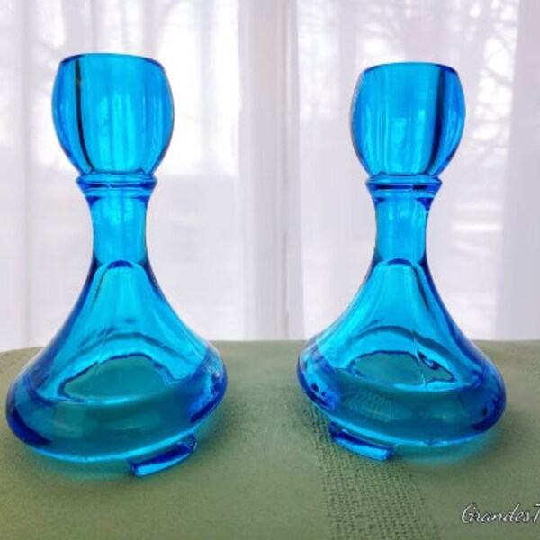 Fostoria Blue Candle Holders Etsy