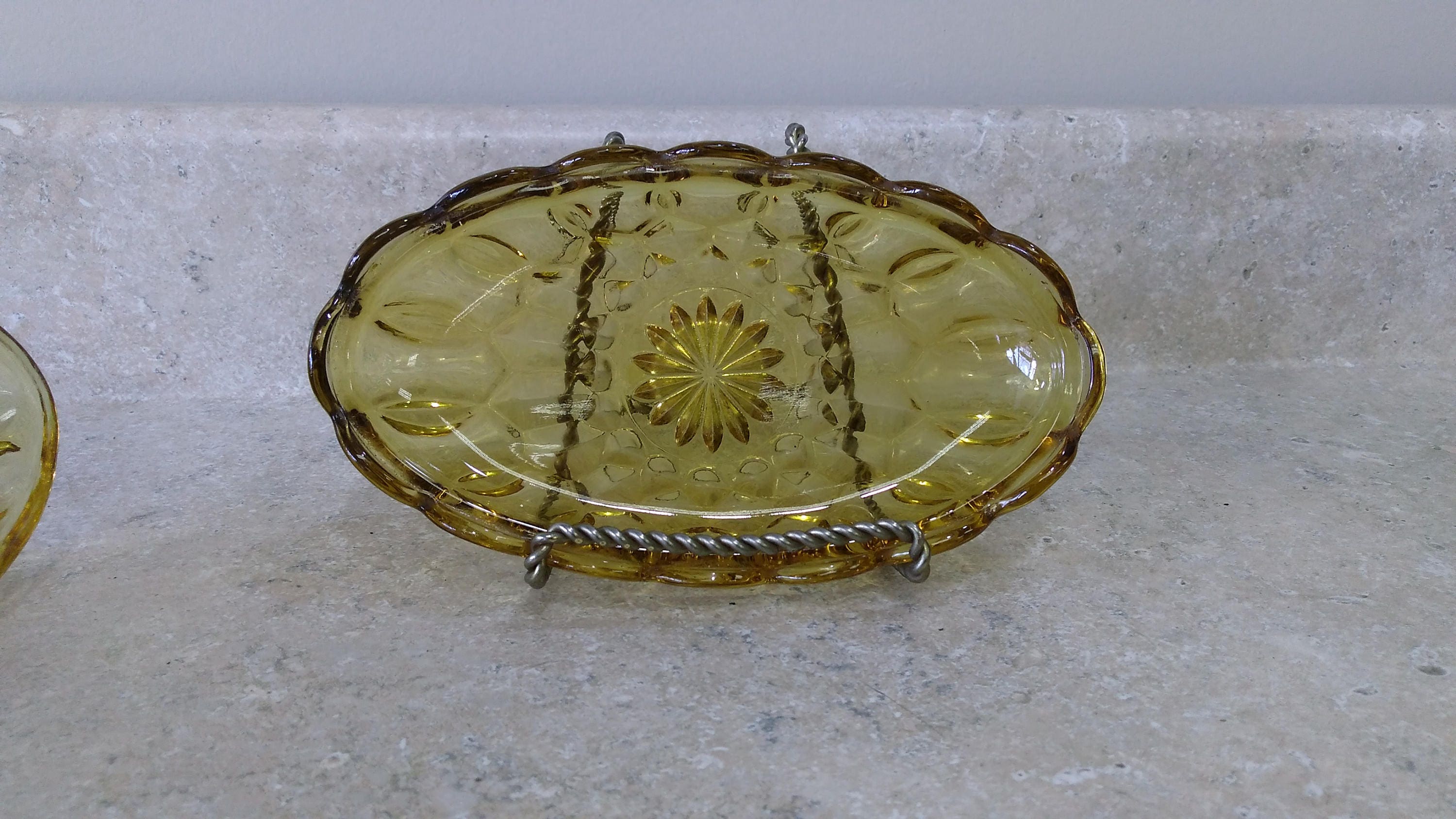 Anchor Hocking Fairfield Butter Dish Amber Yellow 2 Piece Covered