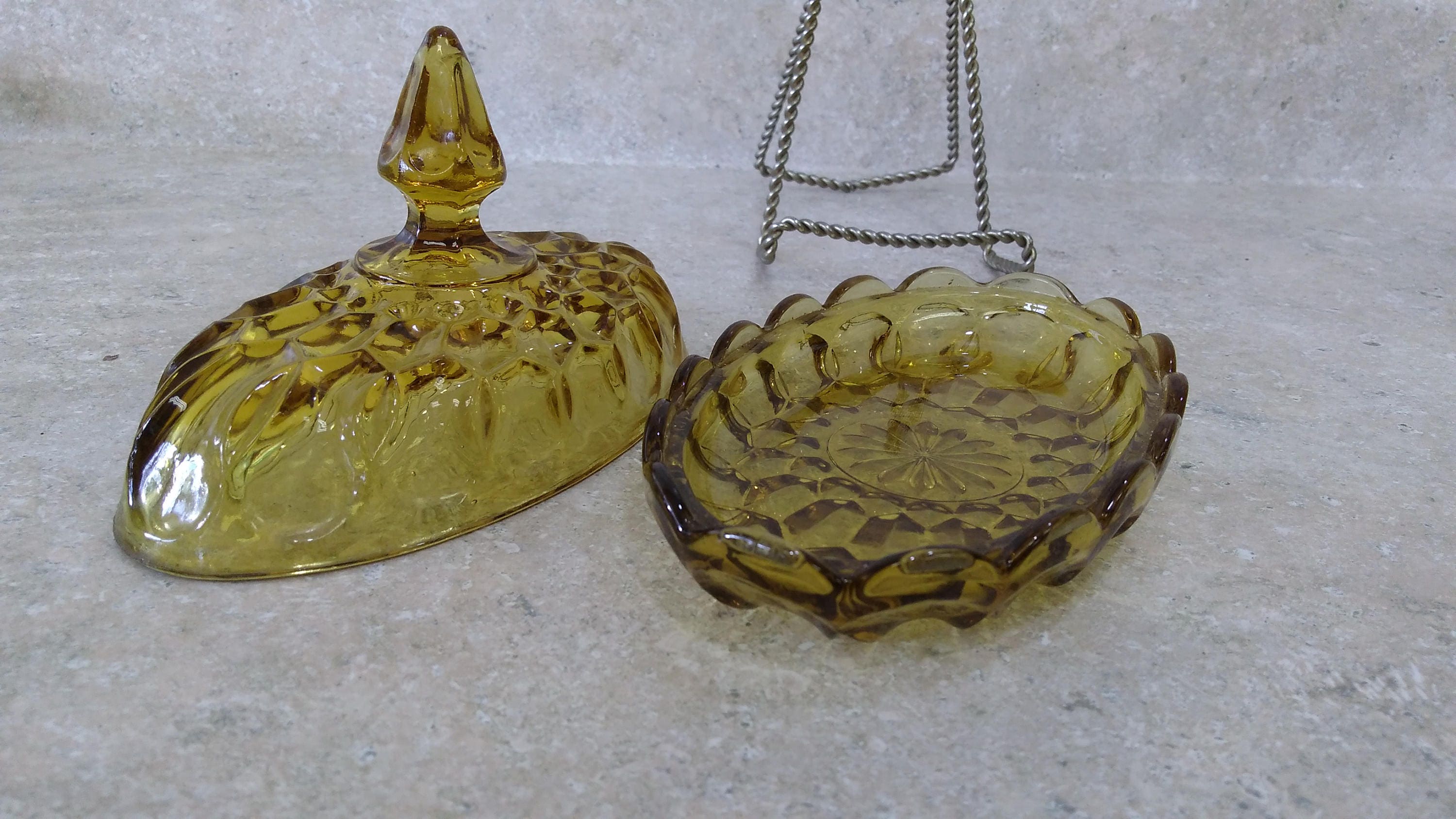 Anchor Hocking Fairfield Butter Dish Amber Yellow 2 Piece Covered