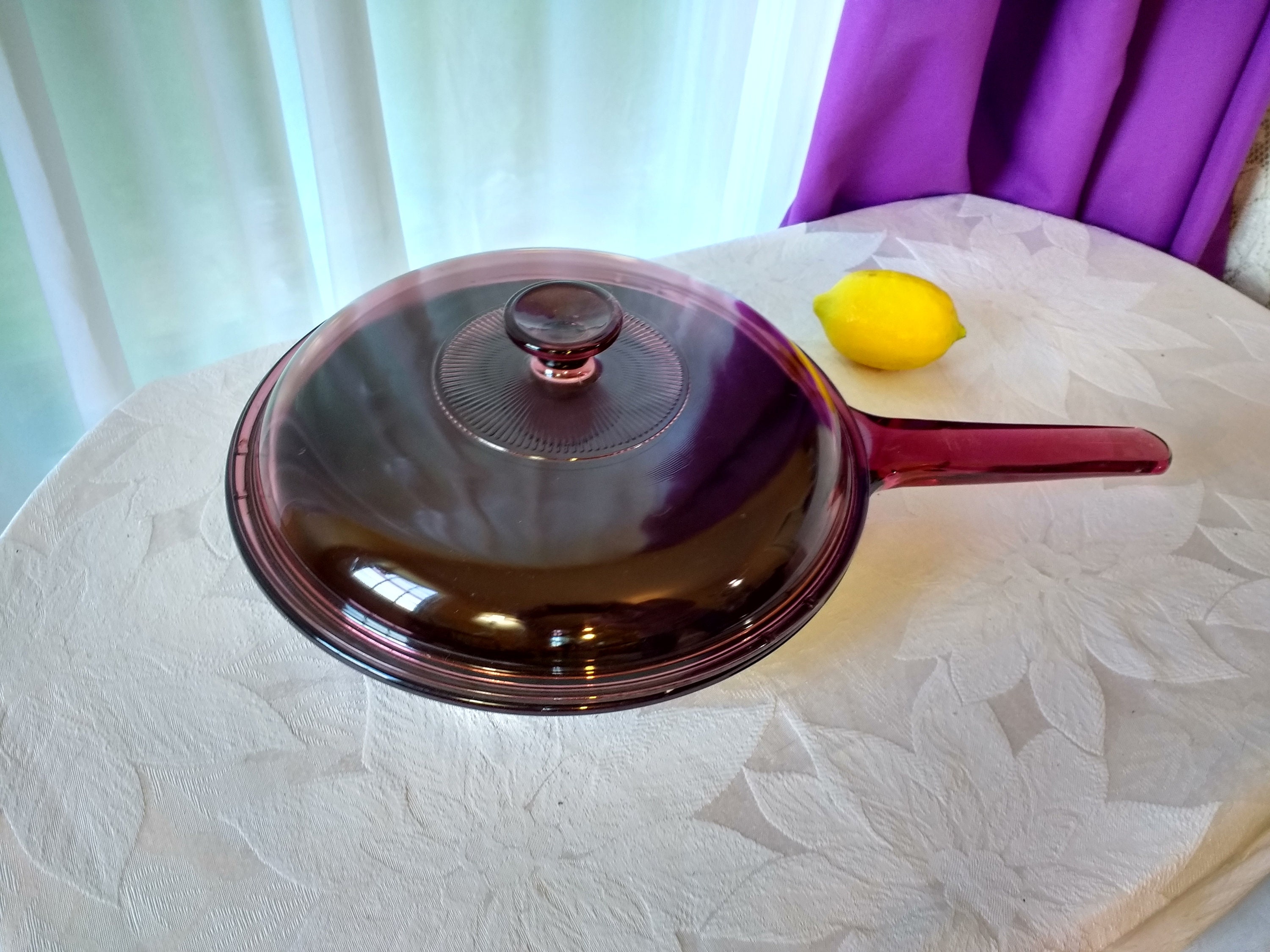 Corning Visions USA 10 B Teflon Coated Cranberry Glass Frying Pan