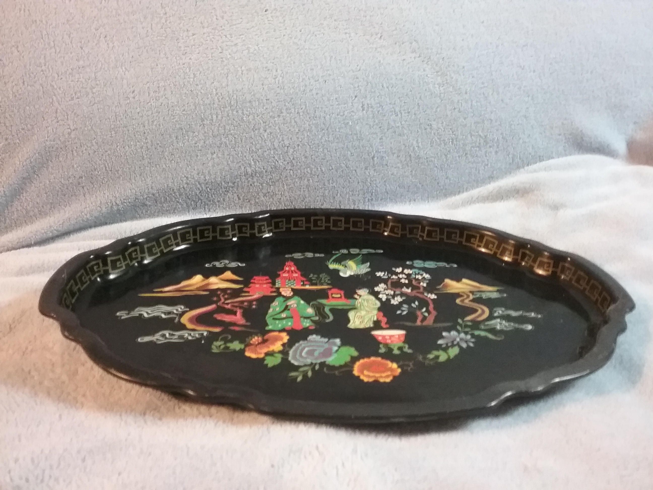 Vintage England Baret Ware Tin Tole Metal Mandarin Garden Oriental