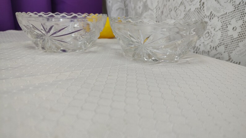 Vintage Glassware, Prescut Cereal Bowls Set Of 2 Anchor Hocking Early American Pressed Glass Cereal Bowl 775 Star Of David Bowl Set image 4