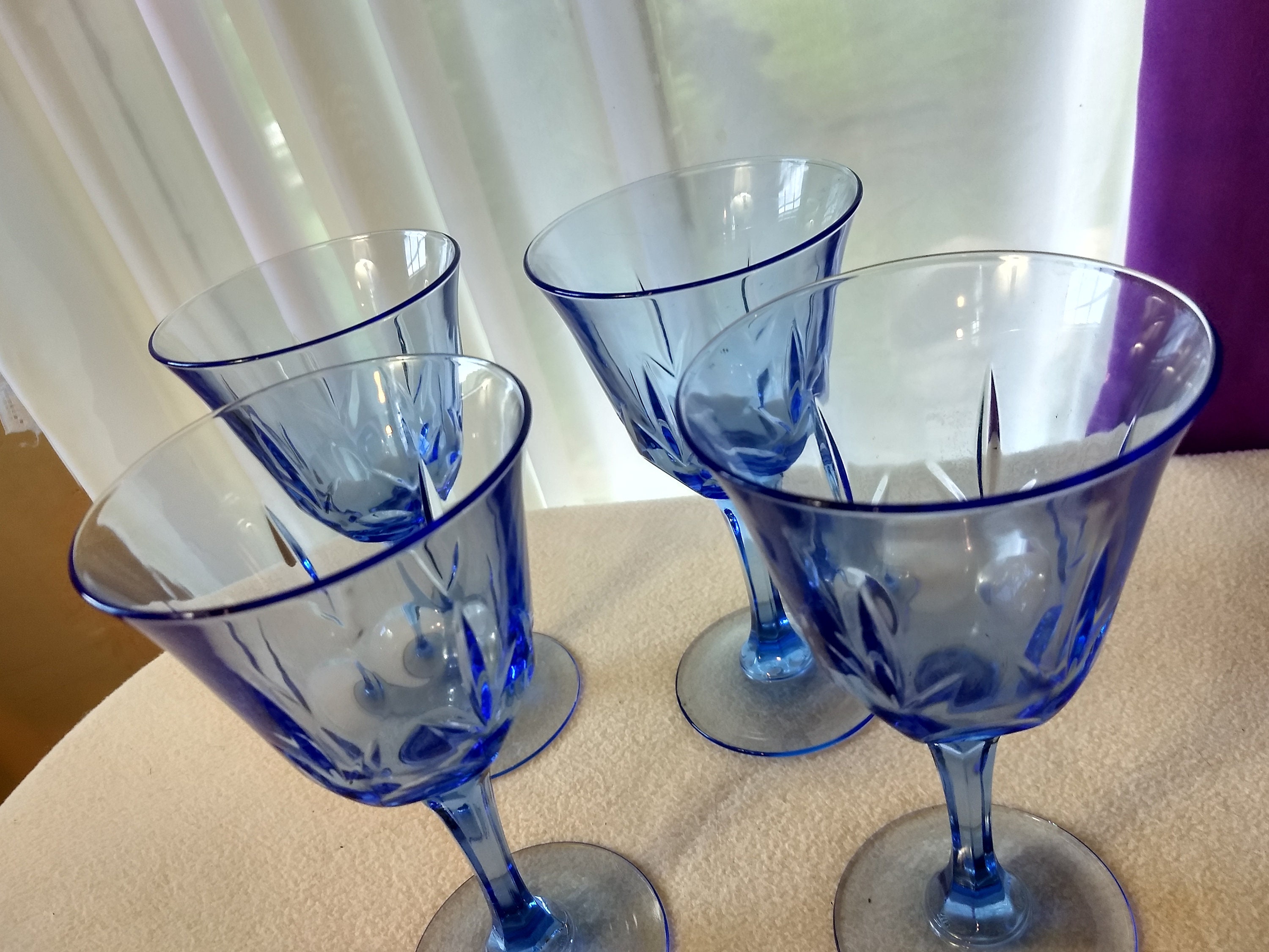 Set Of 4 Vintage Avon Fostoria American Blue Classic Water Goblets Wine