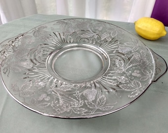 Paden City Silver Overlay Torte Plate Pedestal Platter 13 1/2 inch x 11 1/4 inch Beautiful Silver Intact Serving Platter Affordable Wedding