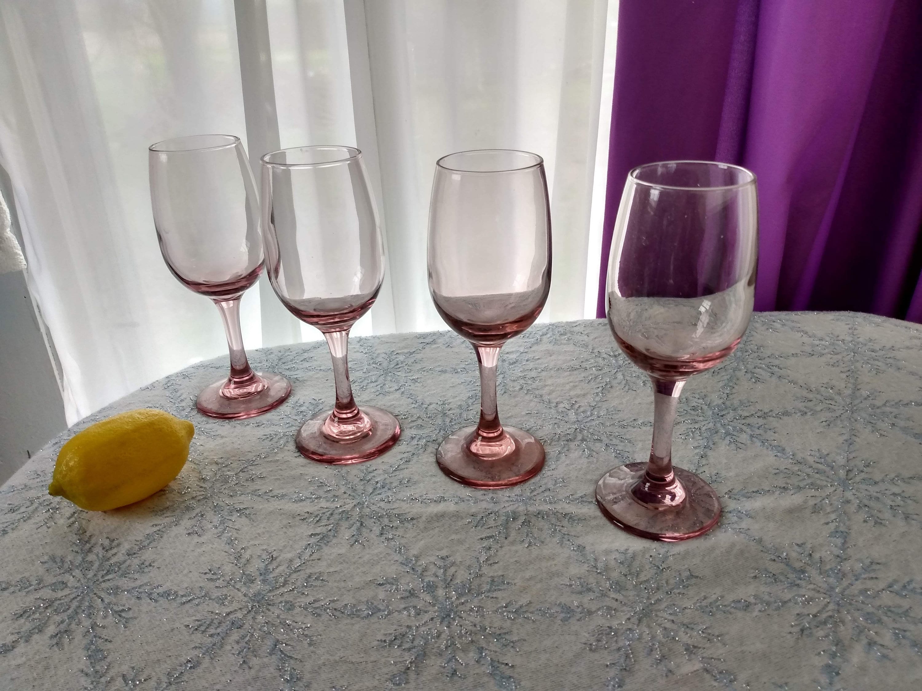 Libbey Premiere Blush Pink Wine Glasses Set Of 4 Stemware Retro 80's