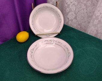 Vintage Dinnerware Noritake Heather Soup Bowls 7548 Set Of 2  Small White Flowers On Ivory