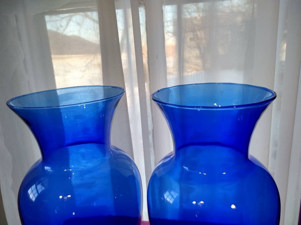 Pair Of EXTRA Large Cobalt Blue Flower Vases Alter Vases Floral Vases