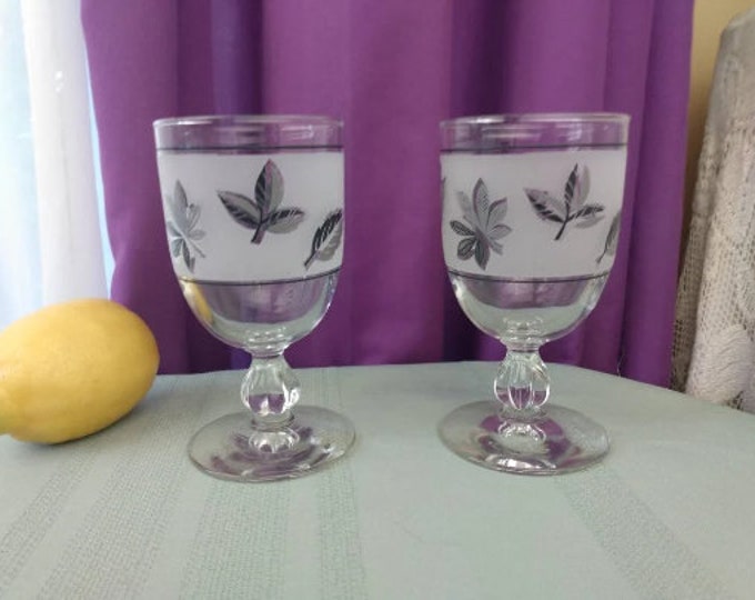 Libbey Silver Foliage Clear Rim Mid Century Frosted Water Goblets ~ Wine Glasses Replacement Stemware Drinkware