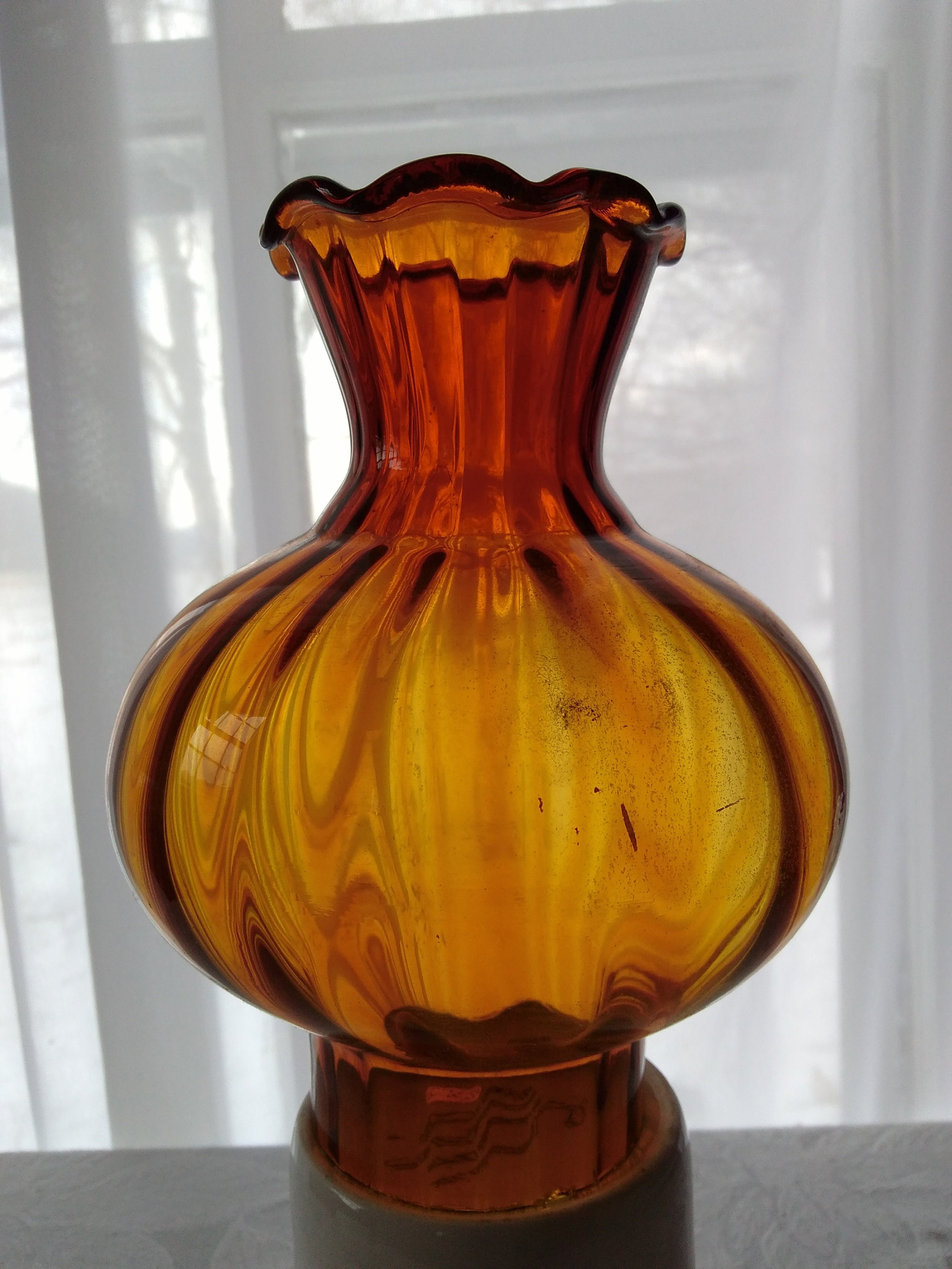 Amber Replacement Beveled Stained Glass Oil Lamp Shade Hurricane Light