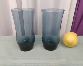 Vintage Glassware Libbey Blue Apollo Mod Old Fashioned Glasses Tumblers High Ball Water Barware Everyday Drinkware Set Of 2