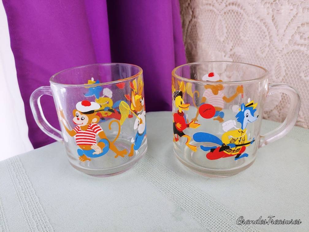 Arcoroc Cartoon Glass Mugs Children S Mugs Fox Rabbit Monkey Duck Cartoon Set Of 2