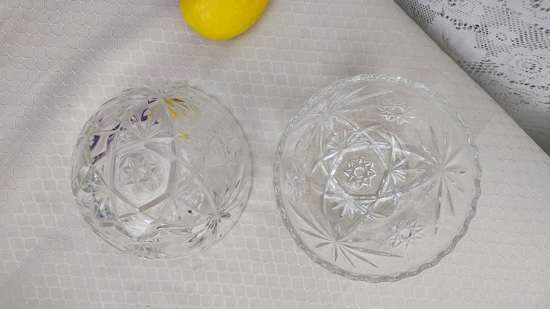 Vintage Glassware, Prescut Cereal Bowls Set Of 2 Anchor Hocking Early American Pressed Glass Cereal Bowl 775 Star Of David Bowl Set image 10