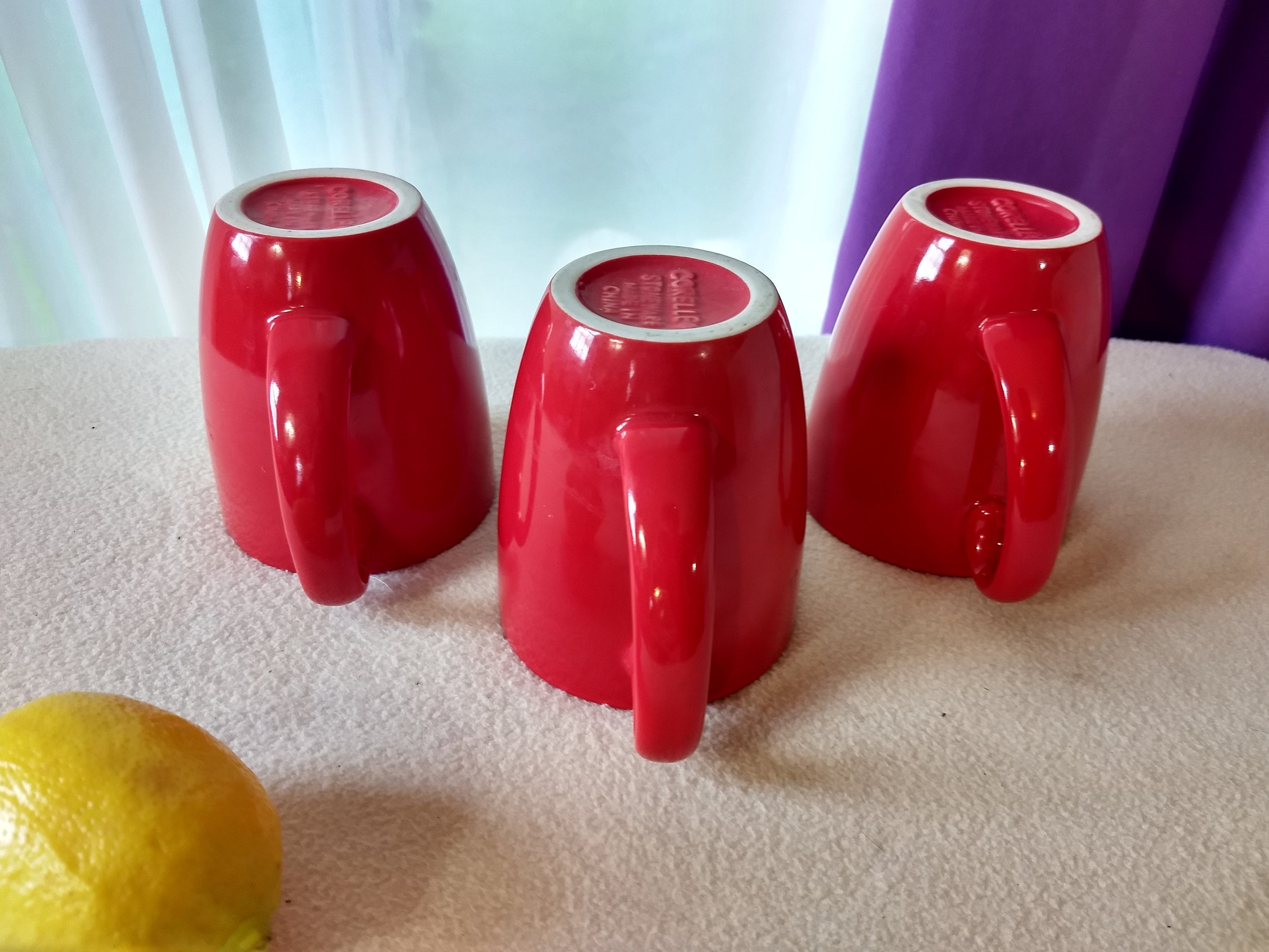 Set Of 3 Corelle Coordinates Solid Bright Red Ceramic Stoneware Coffee